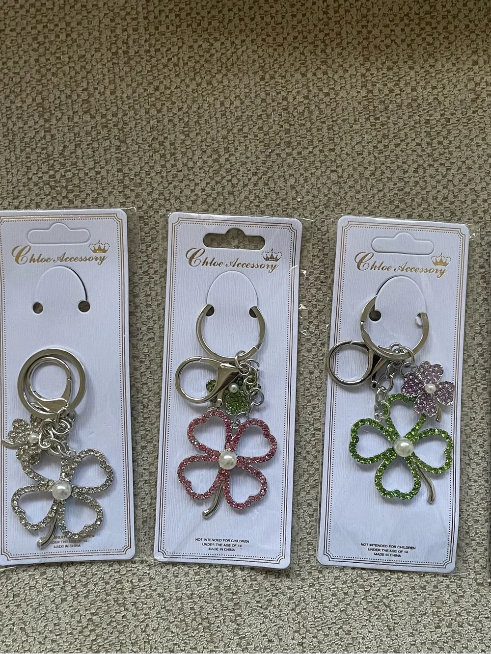 3 Chloe Accessory Green Flower Crystal Keychain